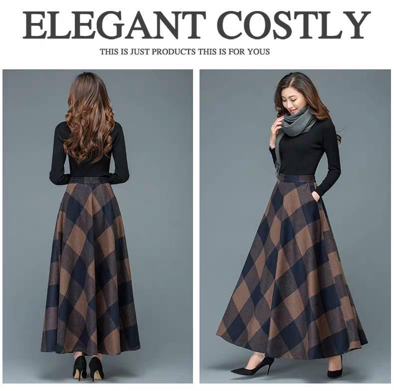High Waist Woolen A-line Long Skirt - Women's Waist Slimming Big Swing Design