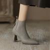 Модные Новые Осенне-Зимние Женские Ботинки Кожаные Короткие Ботинки Модные Ботинки с Острым Носком для Женщин Высокие Каблуки Женская Обувь Ботинки Челси