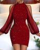 Круглый вырез, кружевное, с длинным рукавом, платье по фигуре для женщин