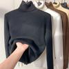 Women Knitting Tops High Collar Long Sleeve Solid Color Warm Fleece Lining Pullover Tops Slim Fit Thickened Knitwear Daily Wear