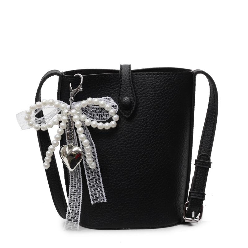 Korean Version of Casual Macaron Color Simple Lychee Pattern Mobile Phone Bag Female Versatile Commuter Foreign Style Messenger Bucket Bag