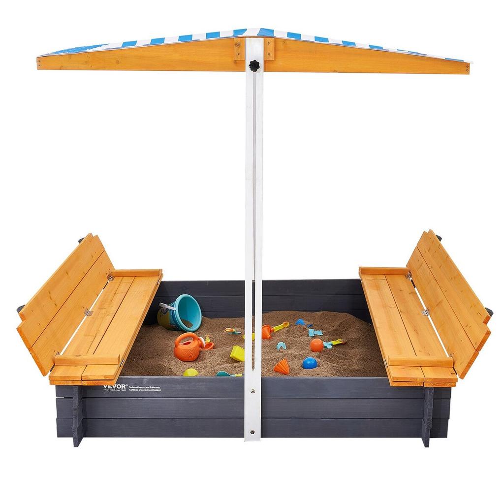 Wooden Sandbox with Canopy Sand Box Sand Pit Outdoor Backyard Ages 3-12
