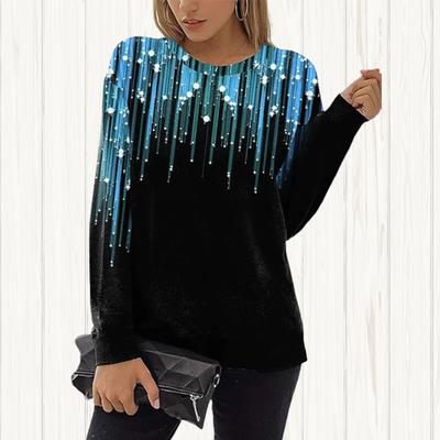 Женские осенние топы, свободные кошки, красочные метеоритные принты, повседневная футболка с длинными рукавами, топ, блузка