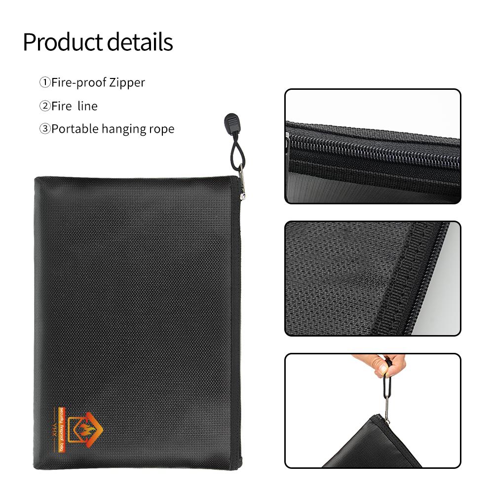 Factory Available Fire Retardant Passport Money & Credit Valuables Safe Bags Fireproof Document Bag for Filing Products