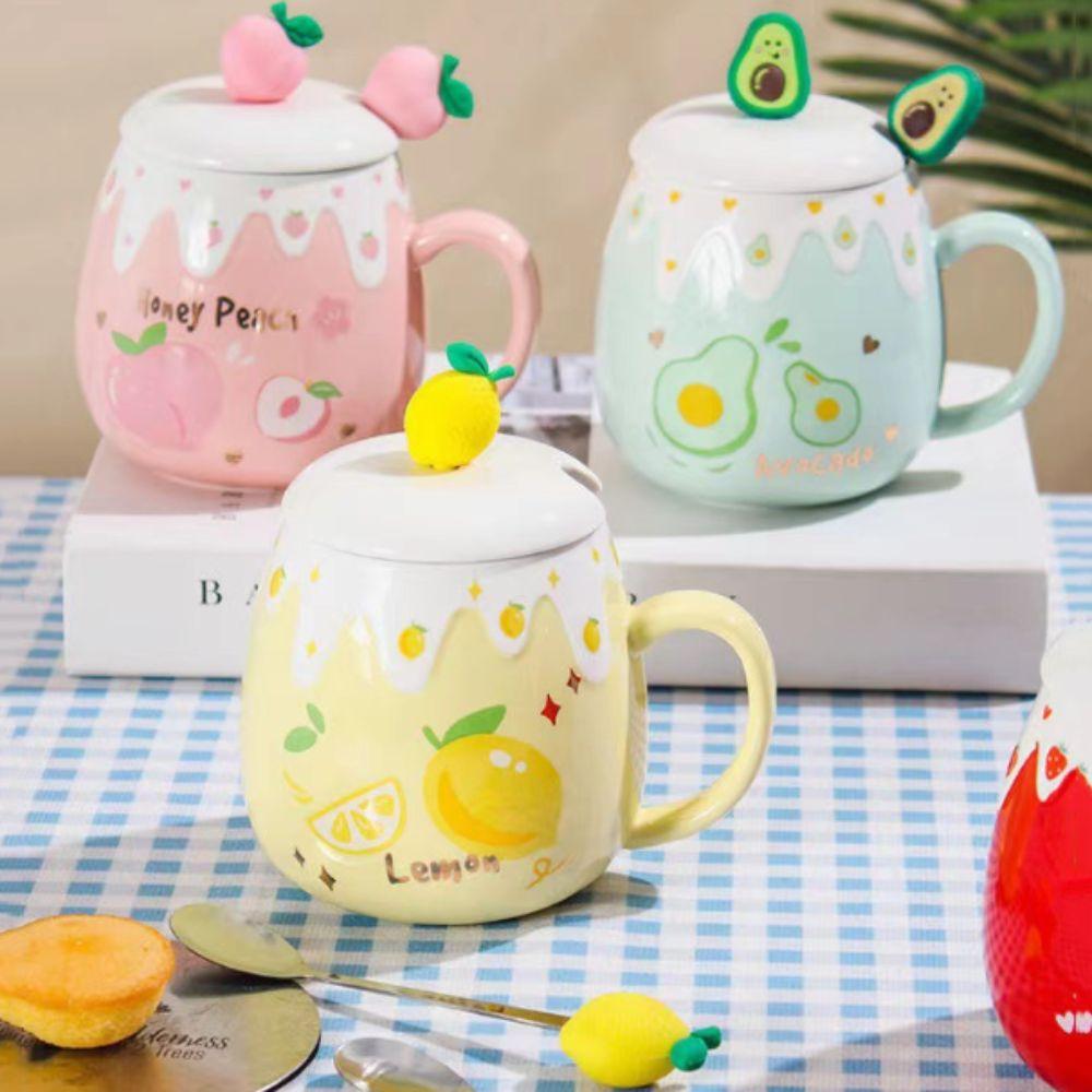 With Lid Coffee Mug 450ML Capacity Ceramic Mug Small Size Porcelain Mug Office Use