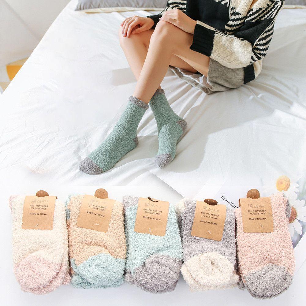 Candy Colors Sleep Bed Sock Winter Warm Coral velvet socks Soft Cashmere Sox Thickening