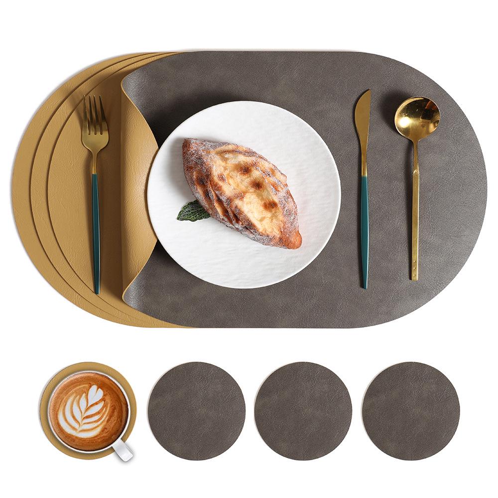 Двусторонний коврик под приборы из коровьей кожи в скандинавском стиле - водонепроницаемый и маслостойкий овальный изоляционный коврик