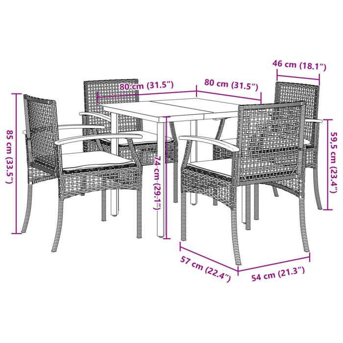 VidaXL Ensemble à Manger de Jardin avec Coussins 5 pcs, Table et Chaise de Terrasse, Meubles de Patio, Mobilier d'Extérieur, 3213618