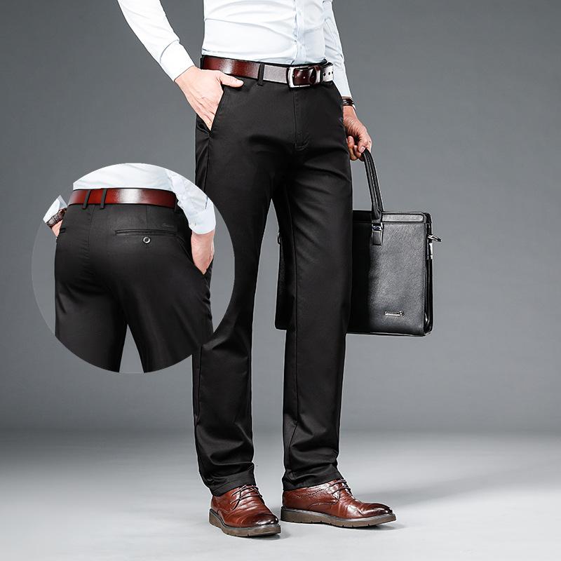 Lyocell Regular Tencel Business Casual Pants Men's Loose Mid Waist Elastic Casual Pants Spring Men's Pants