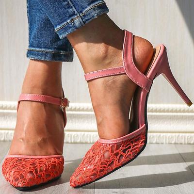 Новые женские босоножки на шпильке с острым носком, женские кружевные туфли на высоком каблуке с заостренной пряжкой сзади, размер 30–48, большой размер