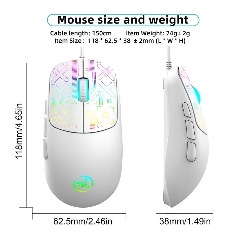 6 Button RGBs Illuminates Corded Mouse 3600DPI Precisions Tracking For Gaming Office Use With AntiSlip Scroll Wheel