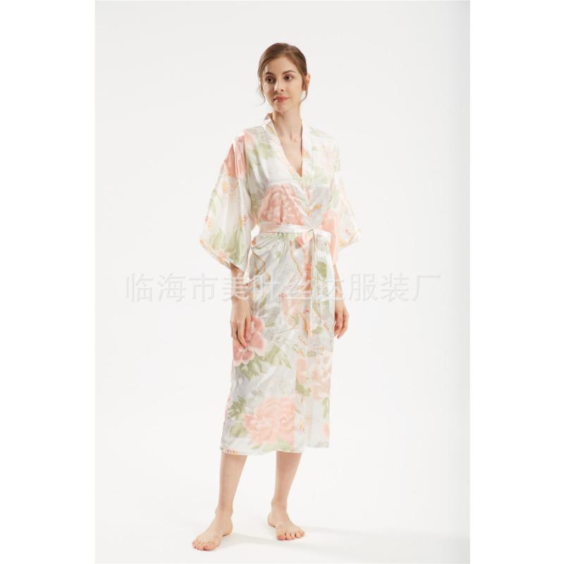 Очень длинный искусственный шелковый атлас, модный темперамент, элегантный большой пионовый шелковый халат, взрывное платье для подружки невесты, утренний халат и кимоно