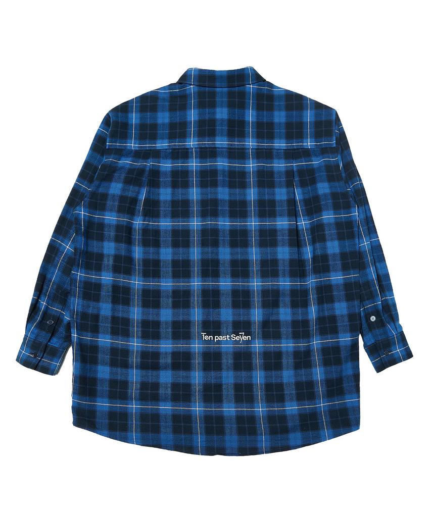 TEN PAST SEVEN Back Print Check Shirt - Blue