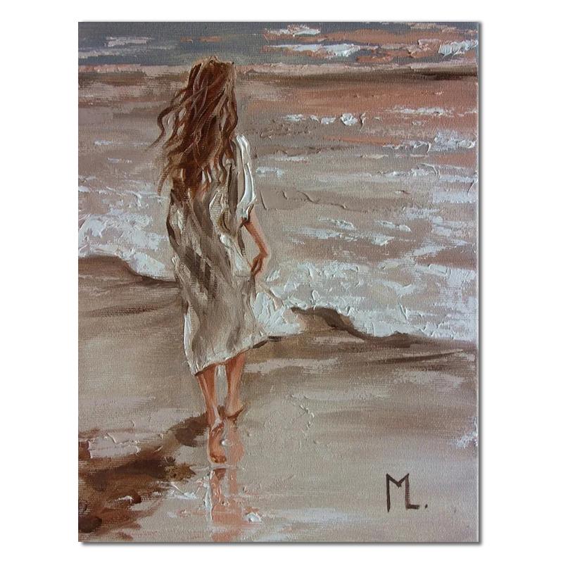 Красивая девушка на берегу моря, картина маслом, холст, HD печать, женские настенные художественные фотографии, украшение для гостиной, дома