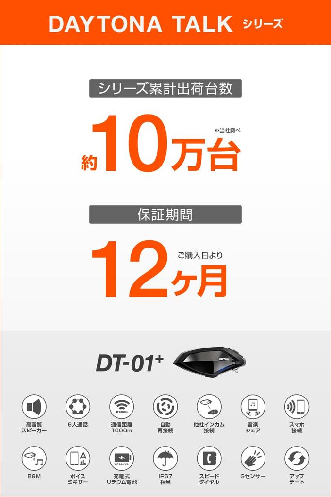 Daytona Мотоциклетный интерком-вызов Bluetooth-связь, расстояние связи 1000 м, комплект из 1 динамика 25028, 6 человек, DT-01+ (DT O-One Plus)