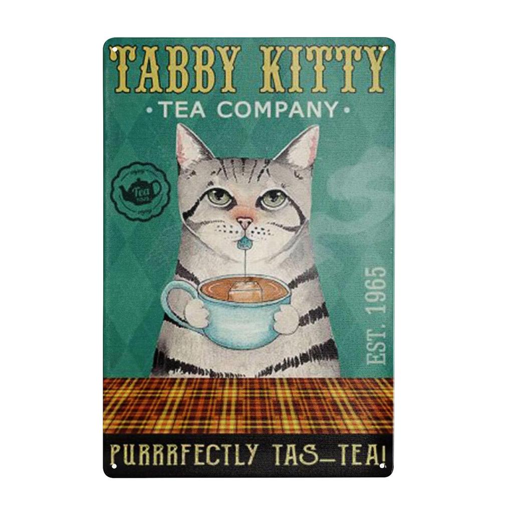 Tabby Kitty,cat Metal Tin Sign Art Poster Cafe Bathroom and Home Retro Iron Painting Wall Decor Retro Bar Pub Farmhouse Diner