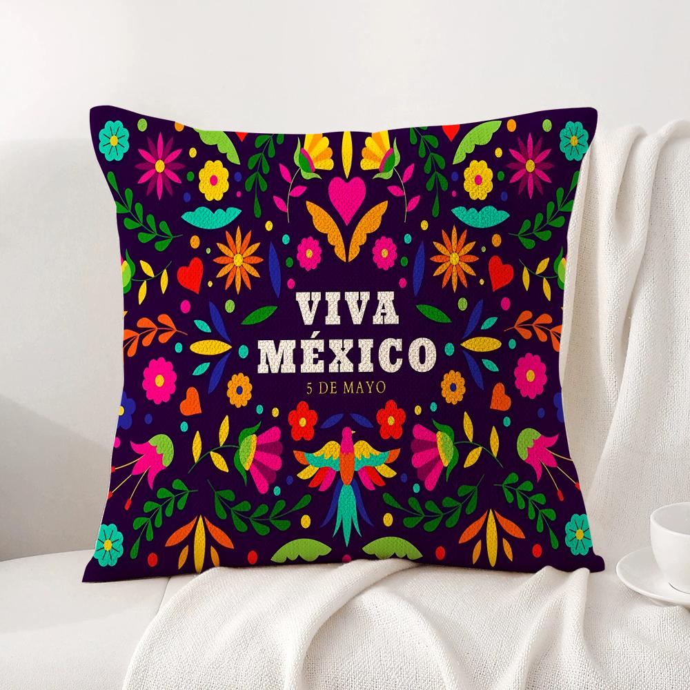 Viva Mexico Пурпурная Наволочка Натуральный Лен Органическая Ткань Двусторонняя Печать Диван Домашний Декор Подарок Наволочка