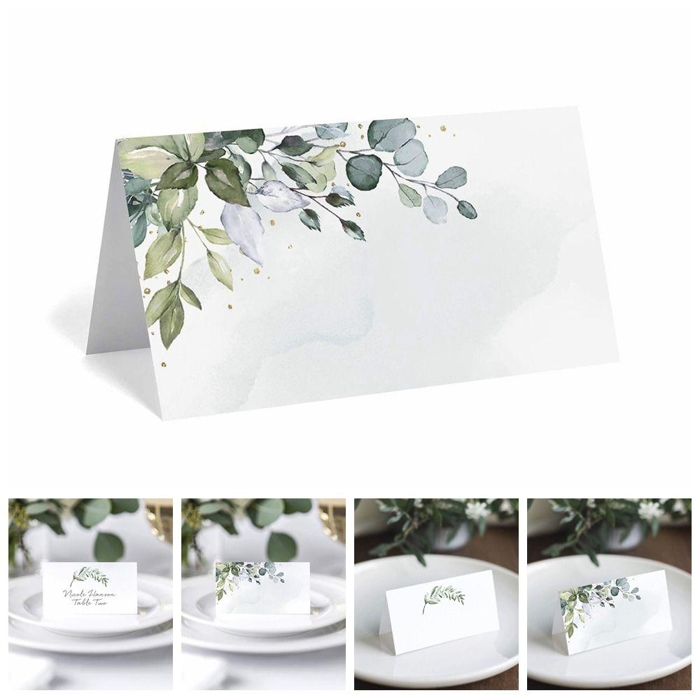 50pcs Printing Green Leaf Table Place Cards Blank Tented Name Card Gift Cards Weddings