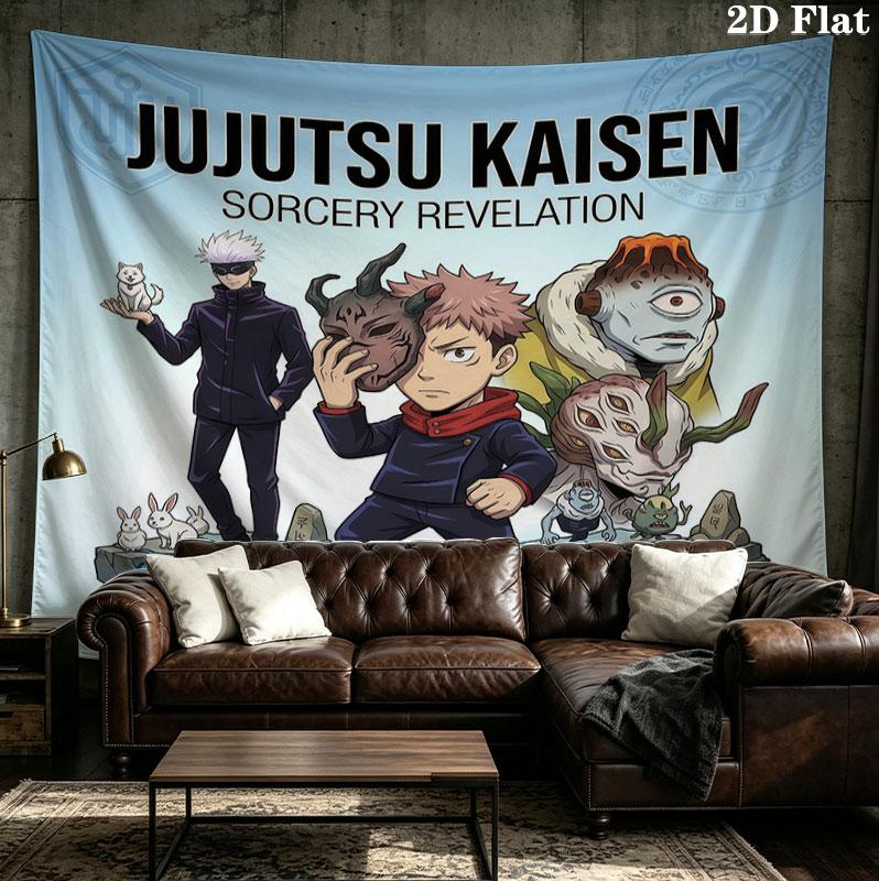 Jujutsu Kaisen Wall Tapestry Aesthetic Wall Hanging Printed Fabric Blanket Decorative Tapestries For Bedroom Living Room Home Decor