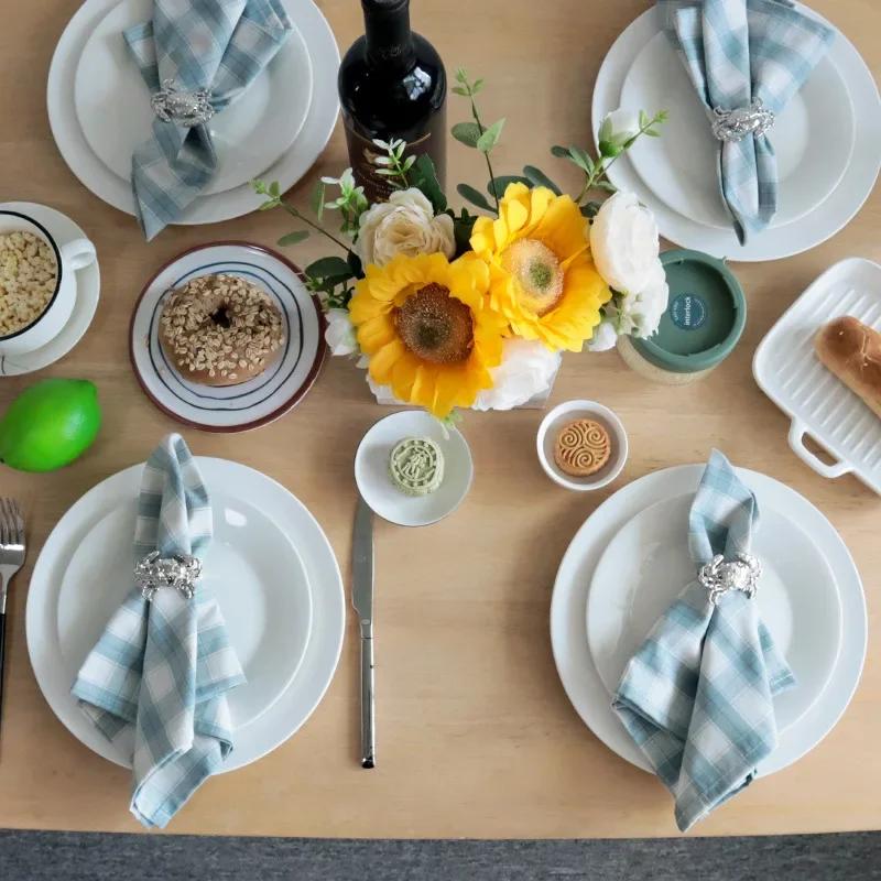 2PCS Christmas Plaid Cloth Napkin 100% Cotton Square Napkin Western Napkin Simple Nordic Style Check Dish Towel Table Decor