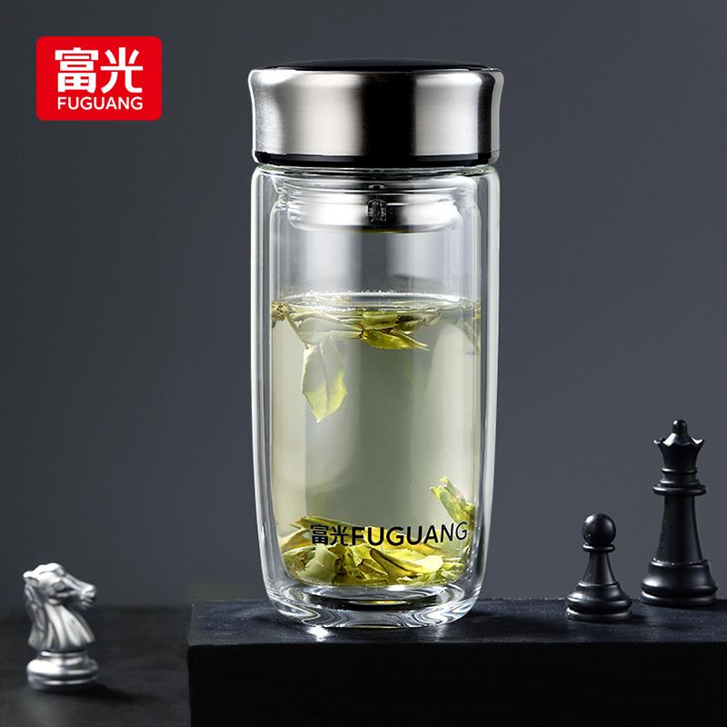 Fuguang Tea Cup with Infuser, 400ml Double-Walled Glass Water Bottle for Men and Women