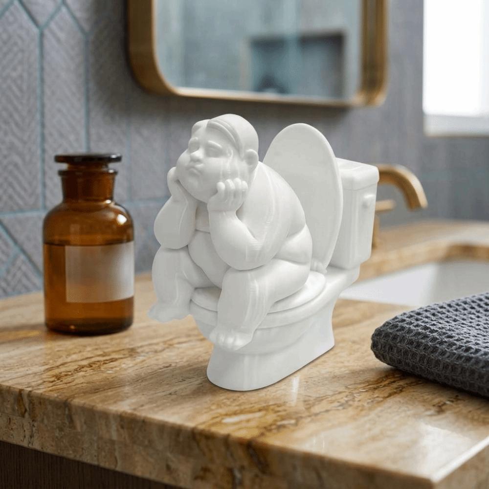 Cute Bathroom Thinker Statue Funny Desktop Small Ornament Toilet Thinker Figurine Bathroom Decor
