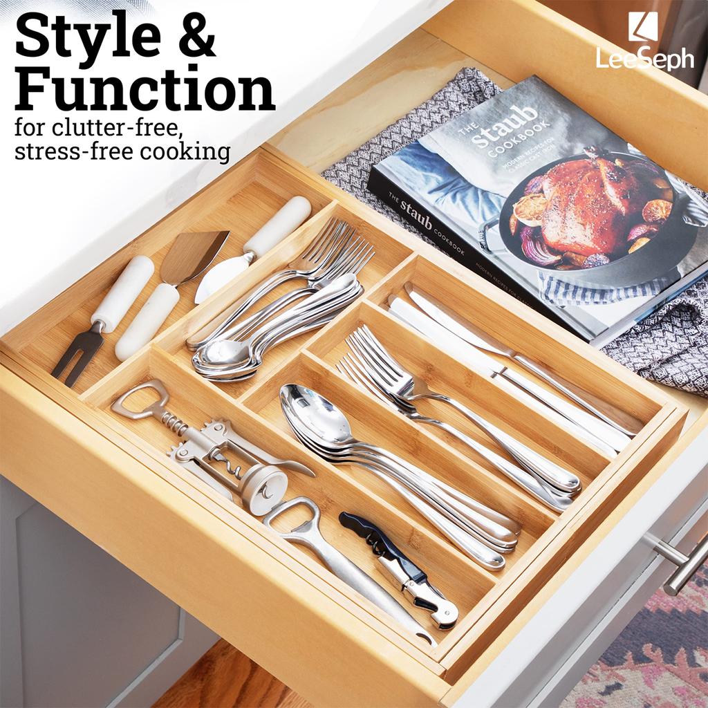 Органайзер для ящиков из бамбука, расширяемый и регулируемый органайзер для ящиков для столовых приборов, столовых приборов, серебра, столовых приборов, ножей