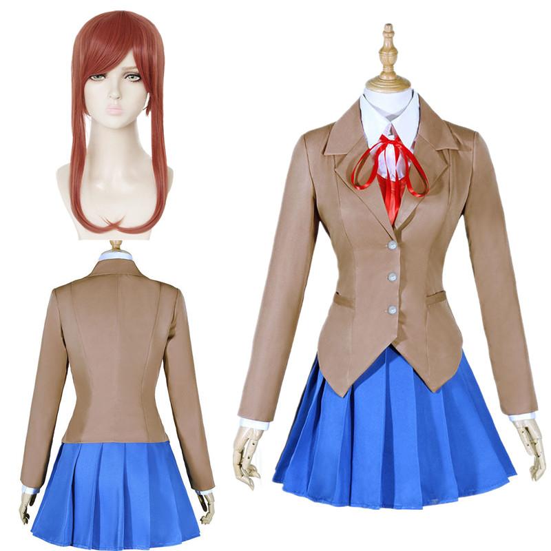 Игра Doki Doki Литературный клуб Моника Косплей Sayori Юрий Нацуки Косплей Костюм Парик Комплект Школьная форма Девушки Женские костюмы