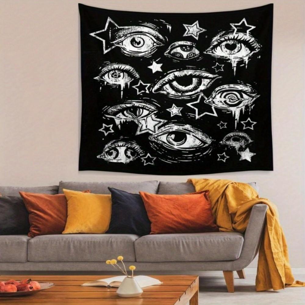 Minimalist Black-White Evil Eye Star Tapestry, Cosmic Zodiac Wall Hanging For Living Room And Bedroom, Party, Home Decor