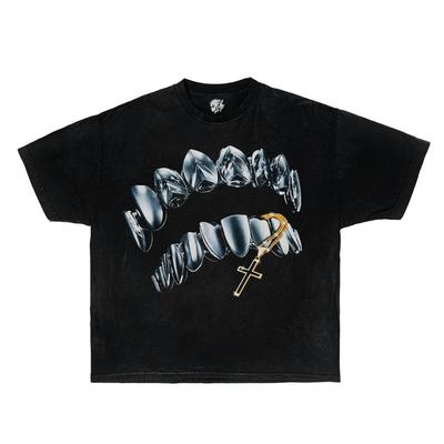 Инкрустированные Grillz Цепь-крест Графическая футболка Хип-хоп Уличная одежда Y2K Городская мода Унисекс футболка