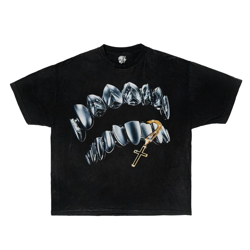 Инкрустированные Grillz Цепь-крест Графическая футболка Хип-хоп Уличная одежда Y2K Городская мода Унисекс футболка