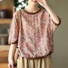 Floral Print Casual O-neck Half Sleeve Shirt Women Blouse Summer Thin Tops