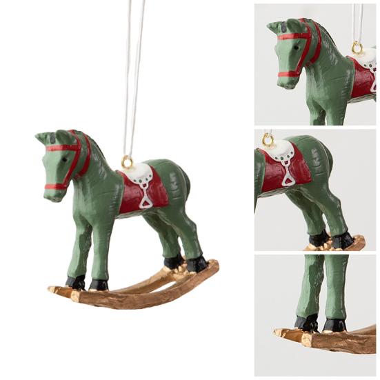 Рождественский кулон в стиле ретро, ​​милый цветной 3D мультяшный лошадка-качалка, подвесное украшение из смолы для рождественской елки, рождественское украшение для дома и праздника