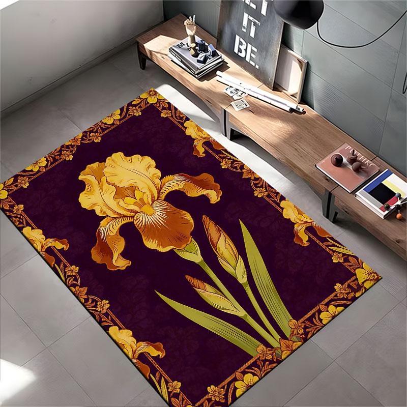 Golden Iris Floral Pattern Carpet suitable as a non-slip mat for the living room or bedroom sofa