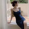 Spring and Summer New Versatile Slim Dress Sexy Backless Split Medium and Long Hip-wrapped Suspender Long Dress Women