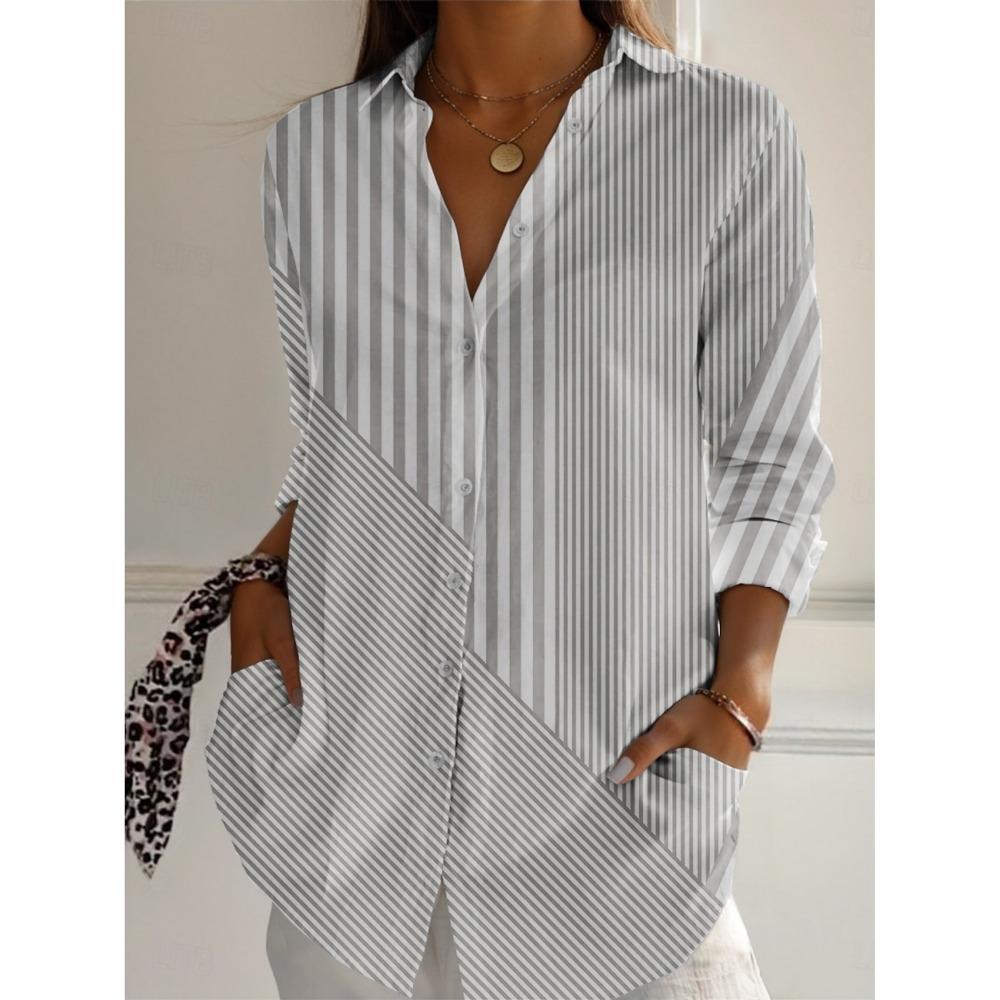 2025 Women's Shirts Striped Graphics Blouse Lapel Neck Blouse Women's Long Sleeve Shirts Womens Clothes Female Clothing