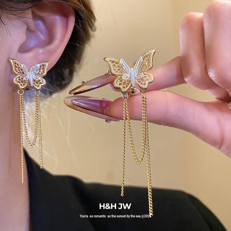 K real gold electroplated butterfly clips  without ear piercings, exquisite earrings, light luxury and high-end sense, versatile earrings design sense