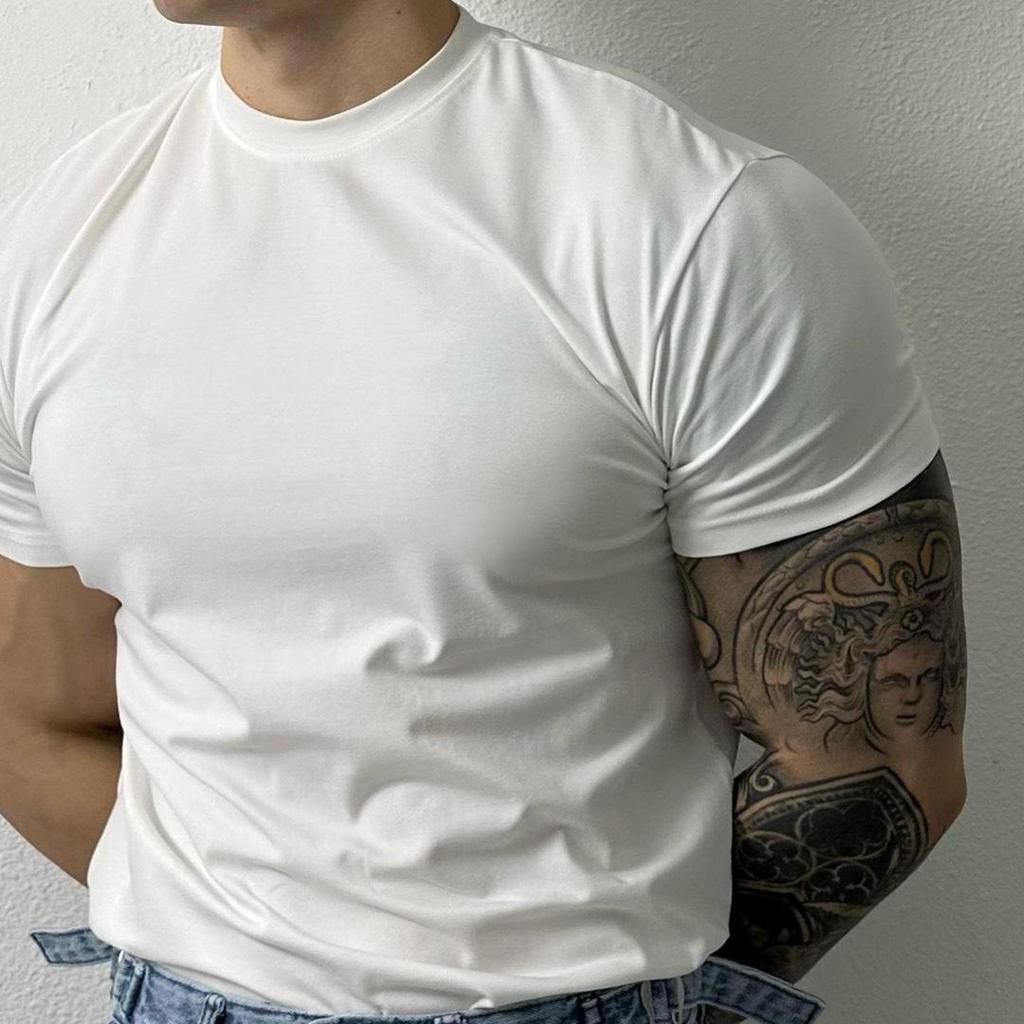 Мужская быстросохнущая футболка с коротким рукавом для фитнеса с небольшим вырезом