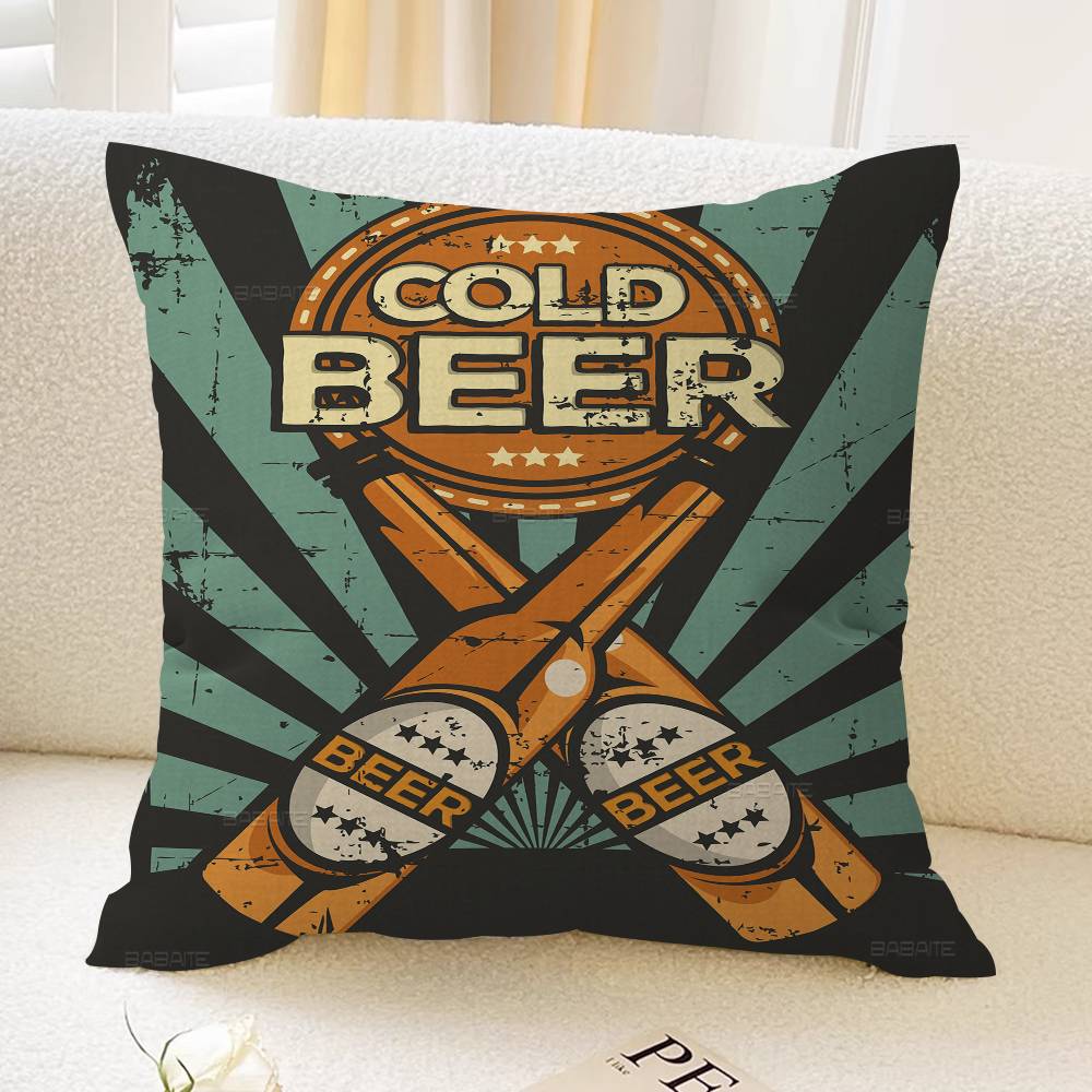 Anime Retro Beer Drink Art Pillow Cover for Bedroom Room and Living Room Sofa Decorative Cushion Cover