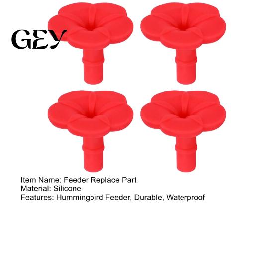 Durable Hummingbird Feeder Component 4PCS Replacement Parts, Simulated Red Flowers Shape, Universal Silicone Parts Fit Waterproof Bird Accessories,