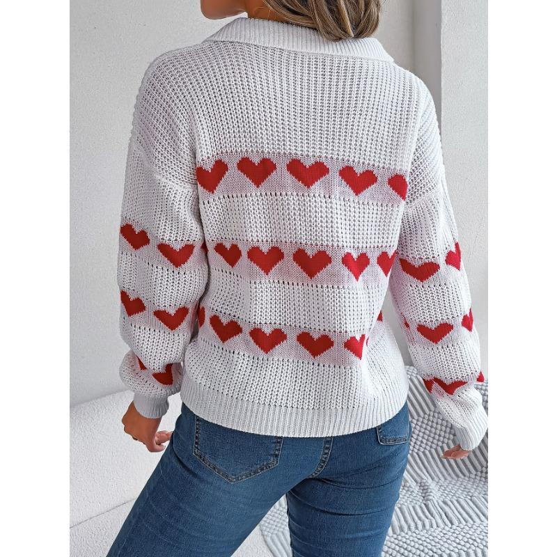Women's Autumn and Winter Casual Lantern Sleeve Color Collision Heart Pullover Sweater