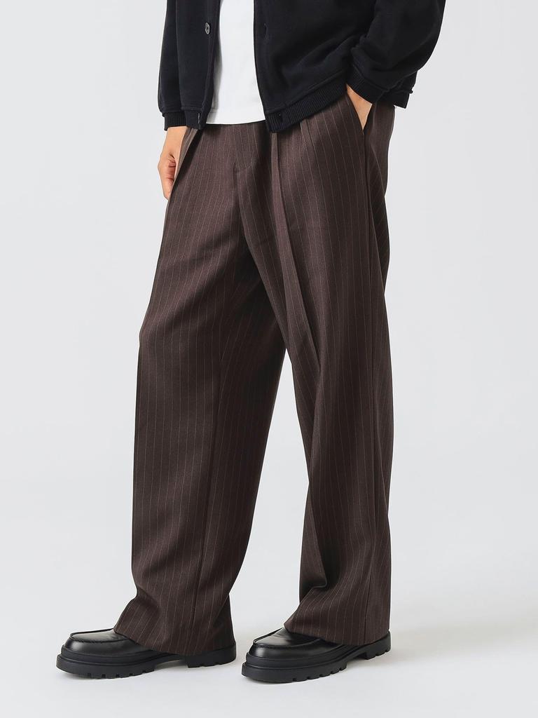 Beams Heart Men's Striped 2-Puck Wide Leg Pants, Brown, Size L