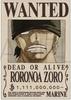 One Piece Плакат о розыске Зоро 1,111 миллиарда Официальный плакат о розыске от Морского Дозора Официальные товары
