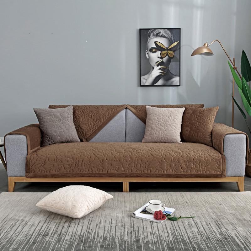 New Autumn and Winter Plush Super Soft Quilted Sofa Cushion Simple Solid Color Non-slip Sofa Cushion Cover