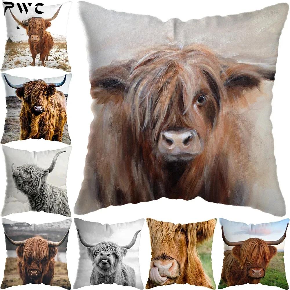 Scottish Highland Cow Yak Animal Doublesided Printed pillow cover Short plush Suitable living rooms sofas throw cushion cover