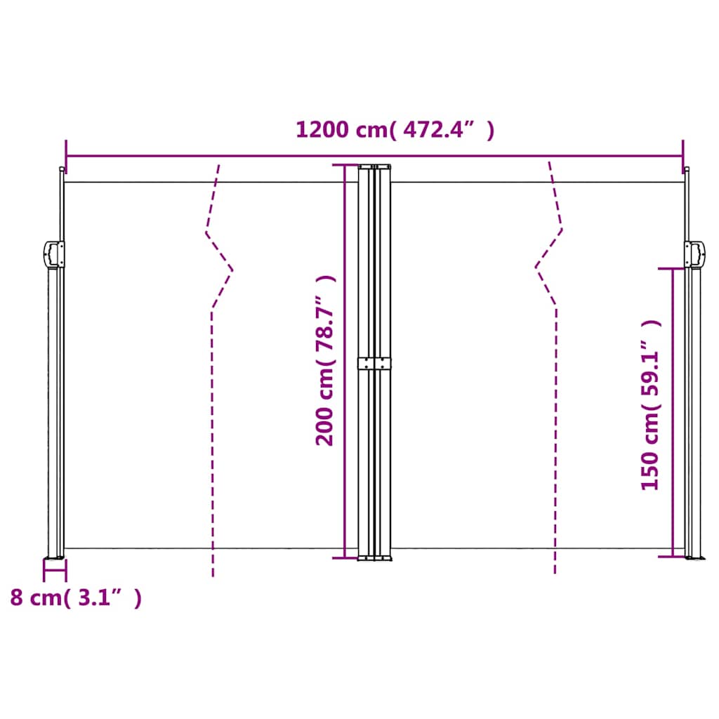 Retractable Side Awning Black 200 x 1200 cm
