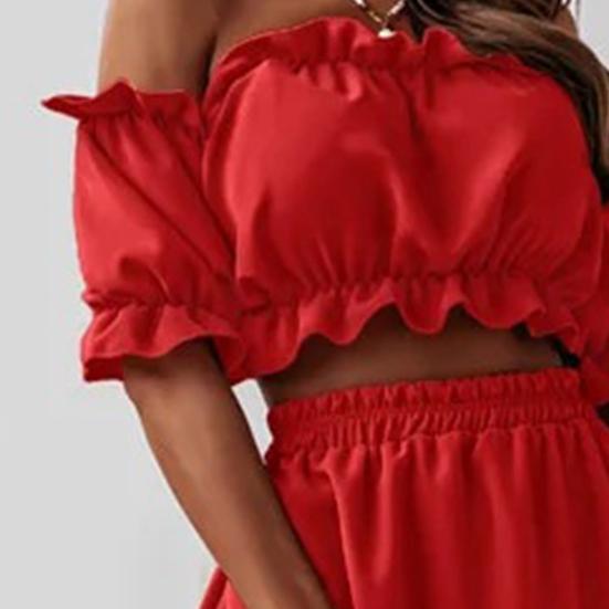 Женский комплект из 2 шт./компл., однотонный дышащий мини-летний топ с рюшами без плеч для выпускного вечера