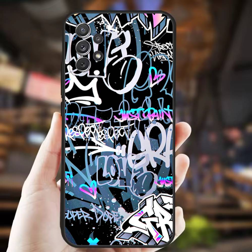 Cool Colorful Graffiti Cool Phone Case For Samsung S 9,10,21,30,22,23,24,25,Ultra,Plus,Lite,FE,4,5G Black Soft Case