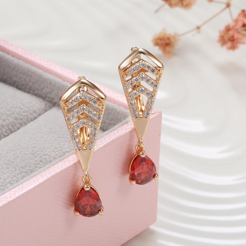SIMJOO Emperament, простые серьги из розового золота, модные длинные серьги с каплями воды, красные серьги с цирконом, женские