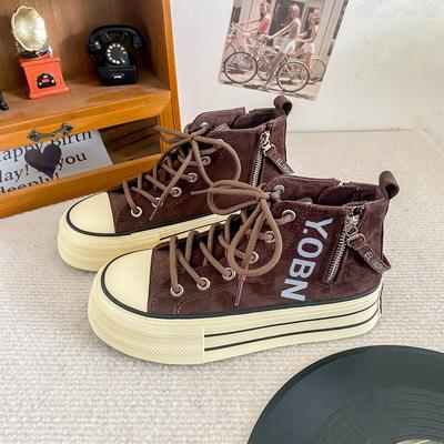 H1362 высокие парусиновые кеды женские осенние новые 2024 новые нишевые боковая молния оригинальный дизайн ретро кеды